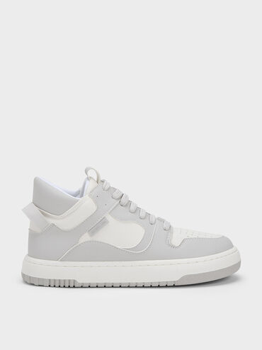 Two-Tone High-Top Platform Sneakers, Light Grey, hi-res
