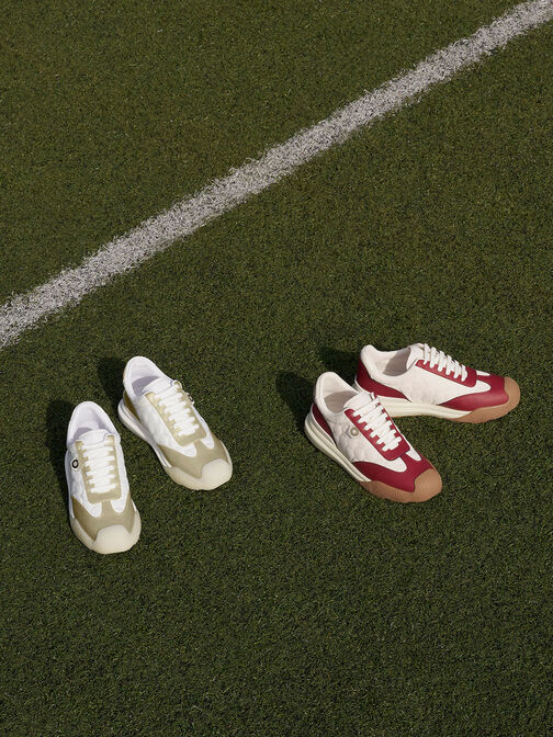Nylon Low-Top Sneakers, Red, hi-res