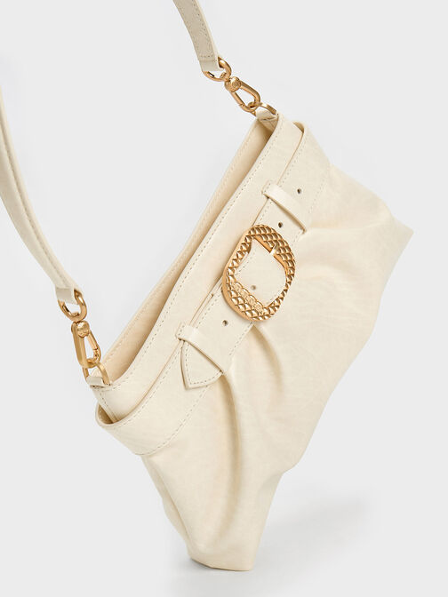 Avis Belted Ruched Shoulder Bag, Cream, hi-res