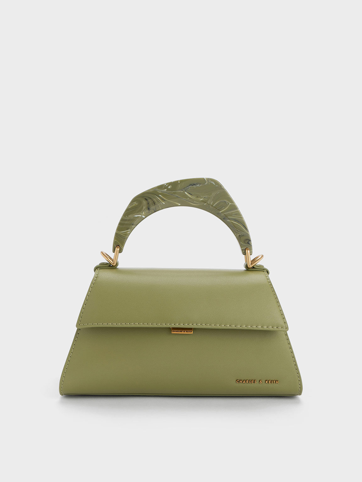 Olive Marlin Acrylic Handle Trapeze Bag CHARLES KEITH SA