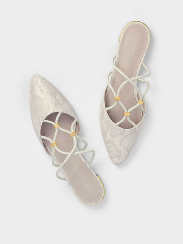 حذاء مفتوح مسطح بنقشة جلد ثعبان, Animal Print White, hi-res