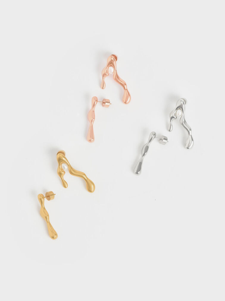 Sculpted Mismatch Earrings, Brush Gold, hi-res