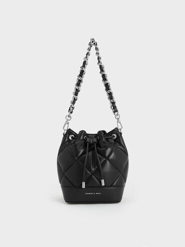 Lin Quilted Bucket Bag, Noir, hi-res