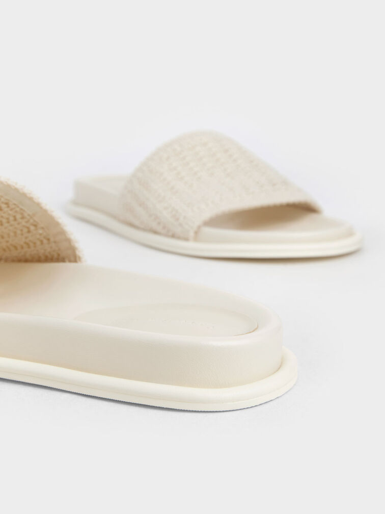 Knitted Slide Sandals, Cream, hi-res