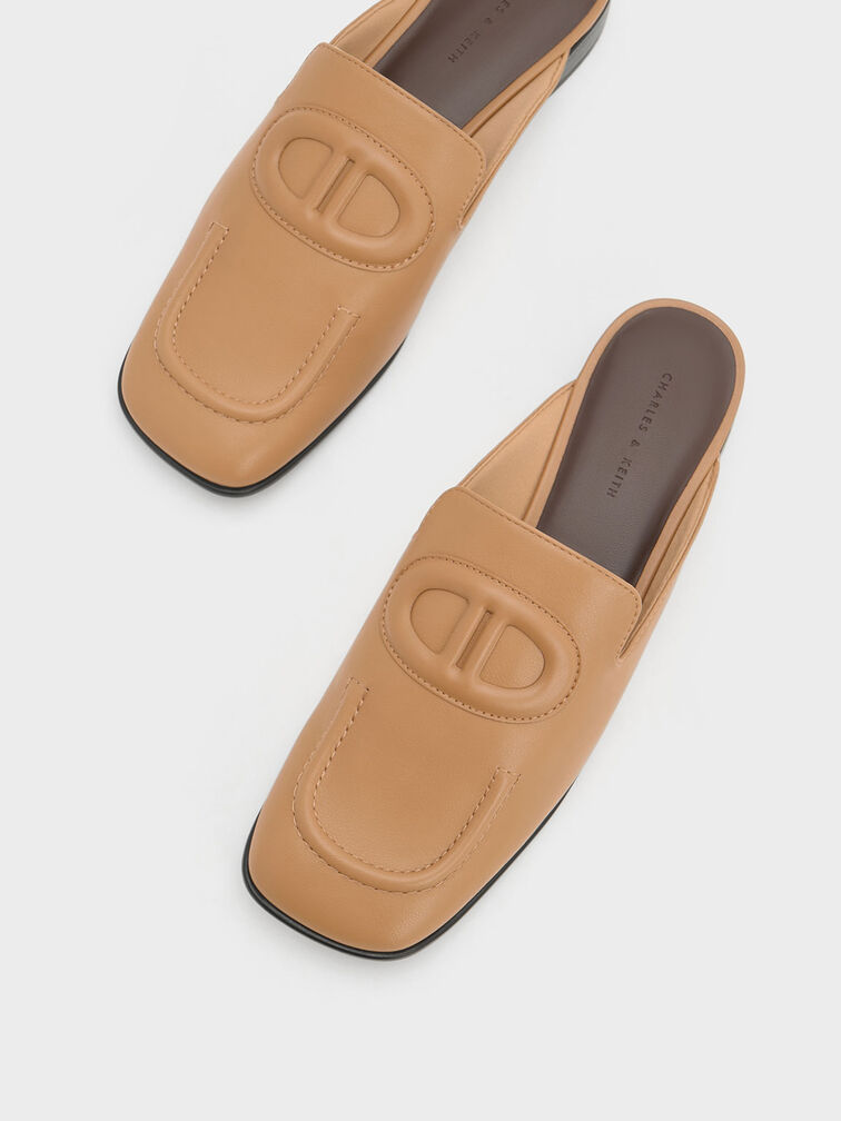 Oval Stitch-Trim Slip-On Flats, Camel, hi-res