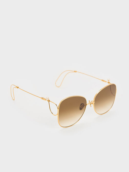 Wire Frame Butterfly Sunglasses, Gold, hi-res