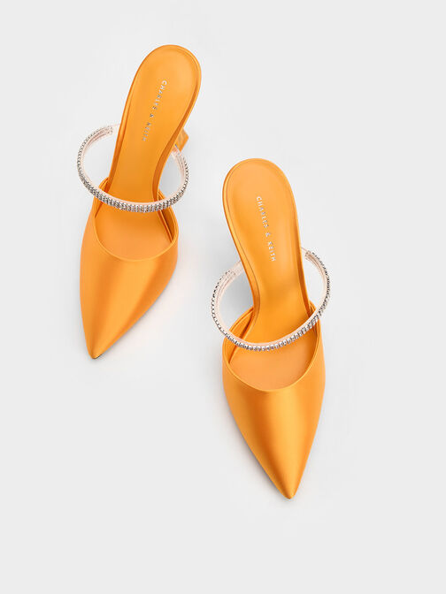 Recycled Polyester Gem Strap Mules, Orange, hi-res