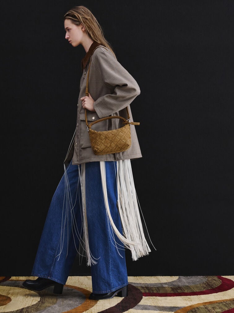 Ivette Recycled Suede Woven Shoulder Bag, Sahara Sand, hi-res