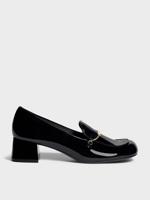 Lexie Chain-Link Heeled Loafers, Black Box, hi-res
