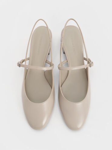 Block-Heel Slingback Mary Jane Pumps, Light Grey, hi-res