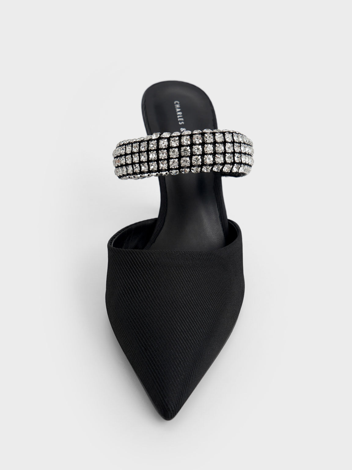 Gem-Embellished Strap Mules, Black, hi-res