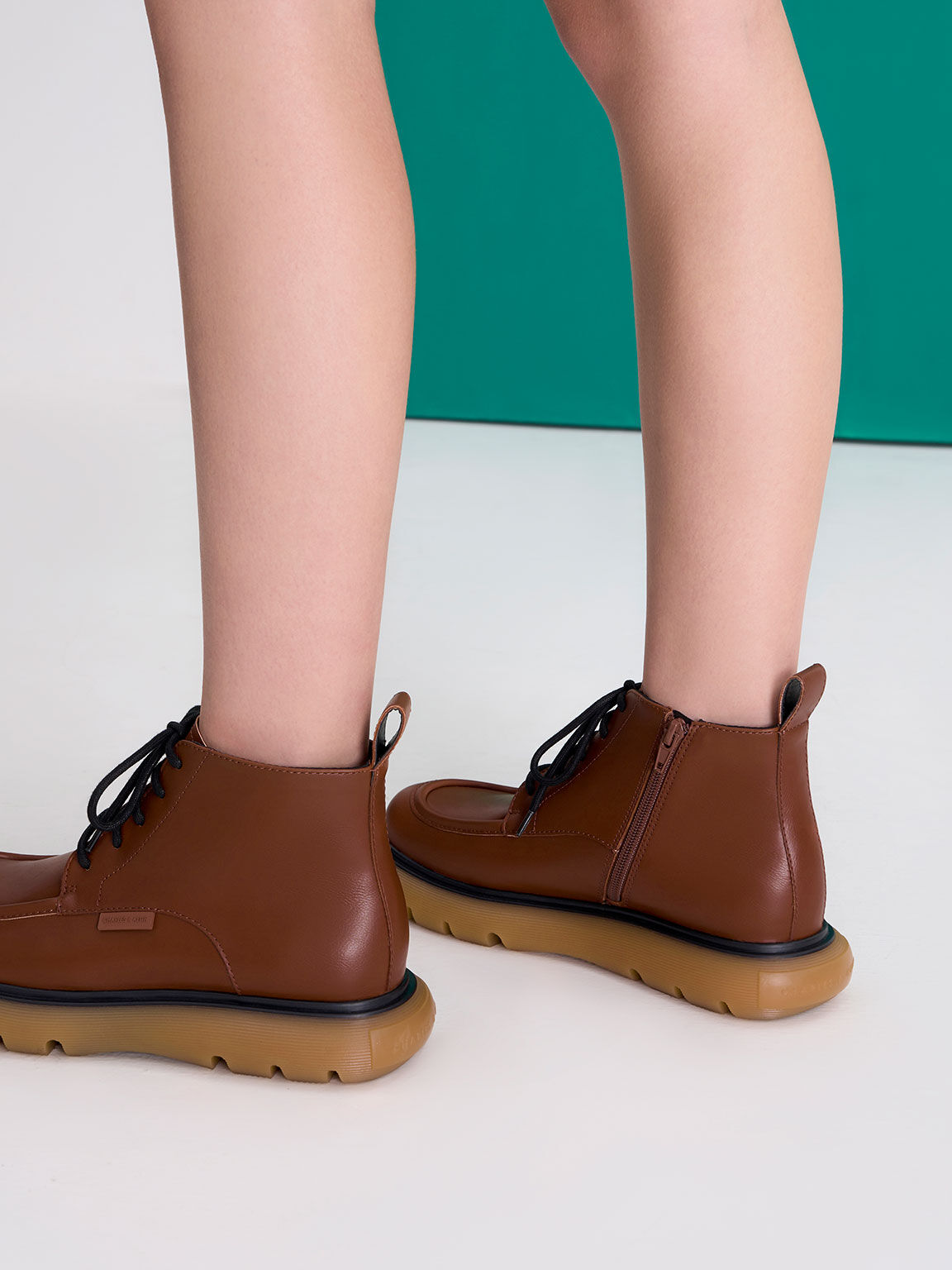 Cognac Gum Sole Lace Up Ankle Boots CHARLES KEITH SA