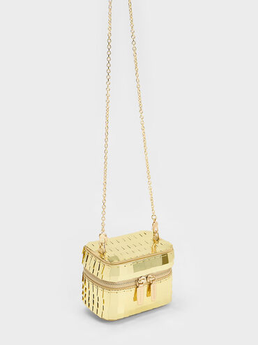 Disc-Embellished Vanity Pouch, Gold, hi-res
