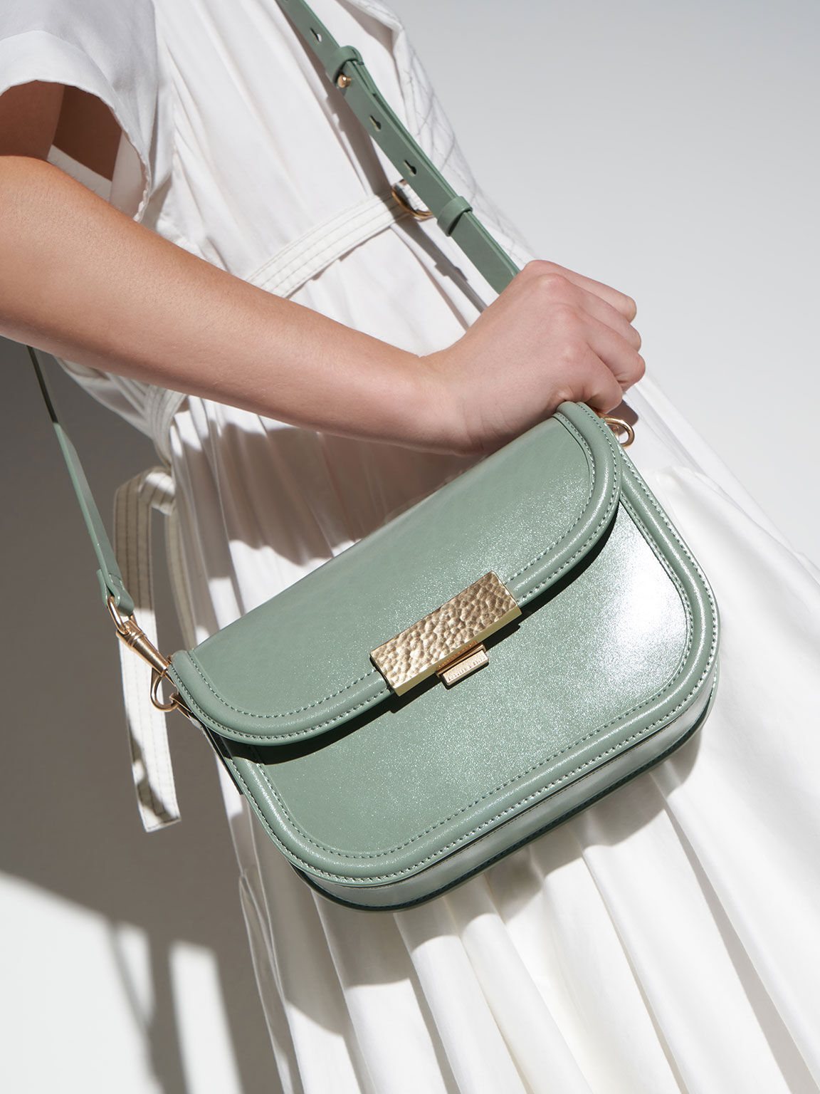 Sage Green Genevieve Metallic Accent Crossbody Bag - CHARLES