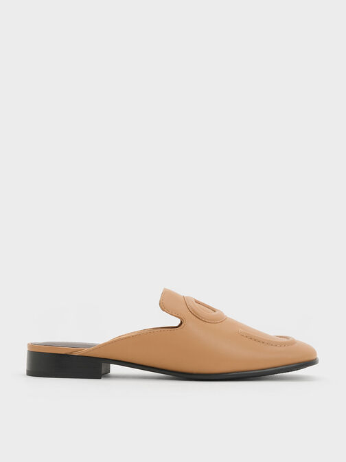 Oval Stitch-Trim Slip-On Flats, Camel, hi-res