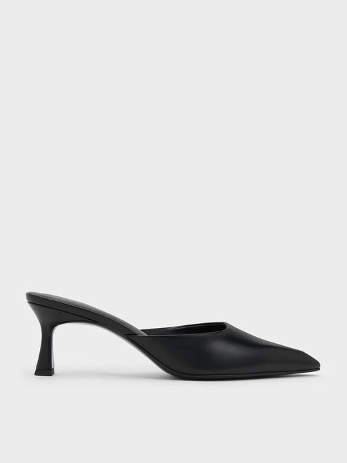 Flare Heel Mules, Black, hi-res