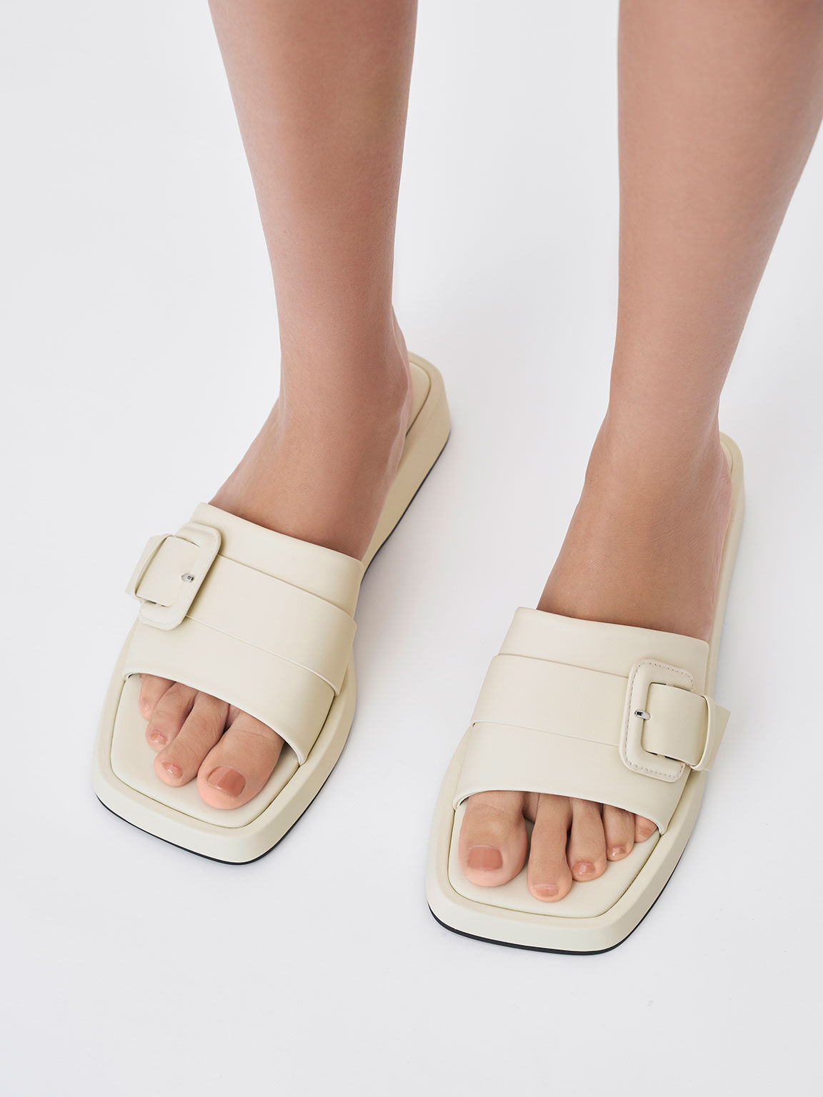 Buckled Platform Sandals, Chalk, hi-res