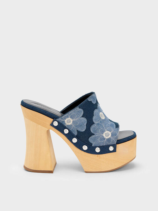 Tabitha Floral Denim Platform Clogs, Blue, hi-res