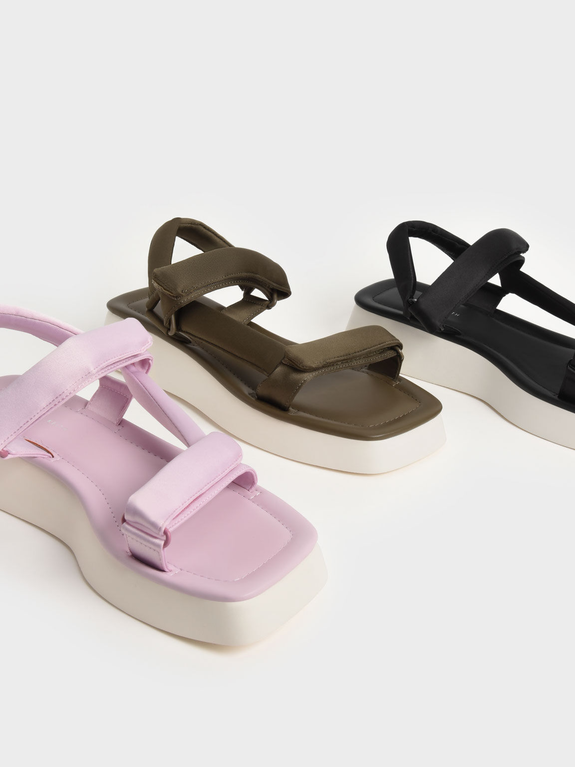 Satin Padded Straps Flatform Sandals, Lilac, hi-res