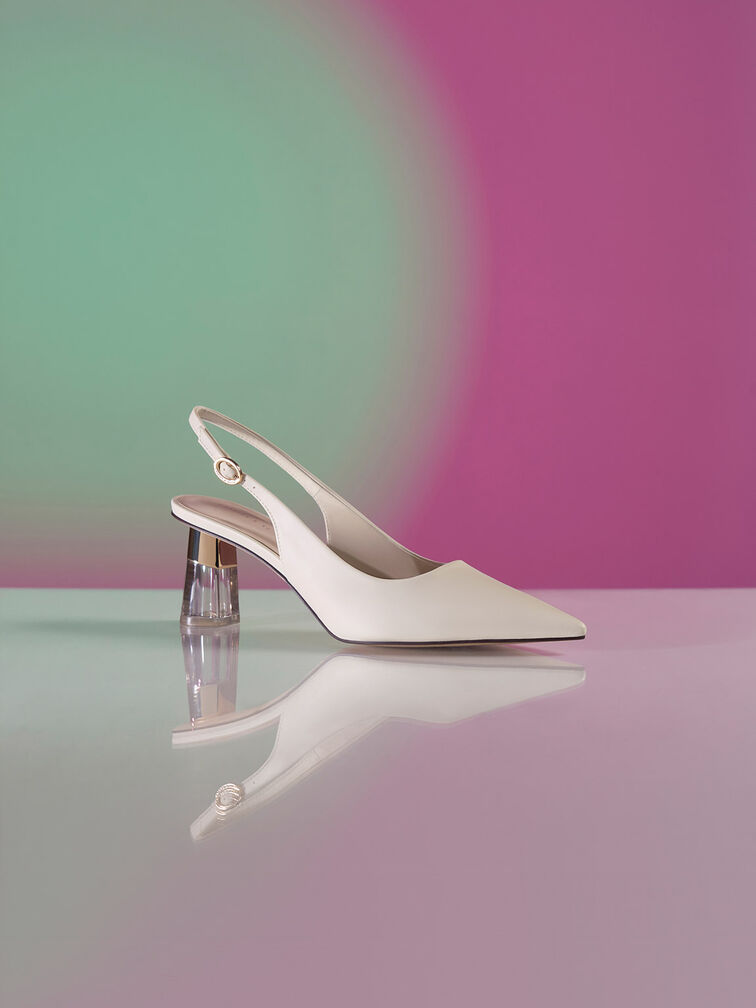 See-Through Trapeze Heel Slingback Pumps, Chalk, hi-res