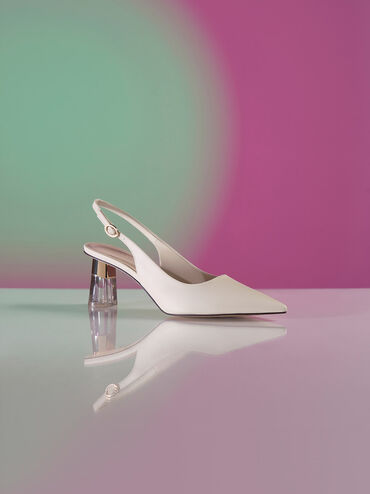 See-Through Trapeze Heel Slingback Pumps, Chalk, hi-res