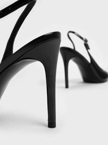 Stiletto Heel Slingback Pumps, Black Patent, hi-res