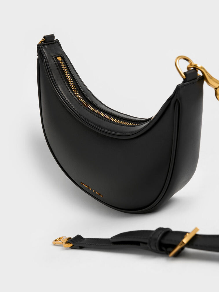 حقيبة بوني بذراع سلسلة و تصميم هلالي, أسود, hi-res