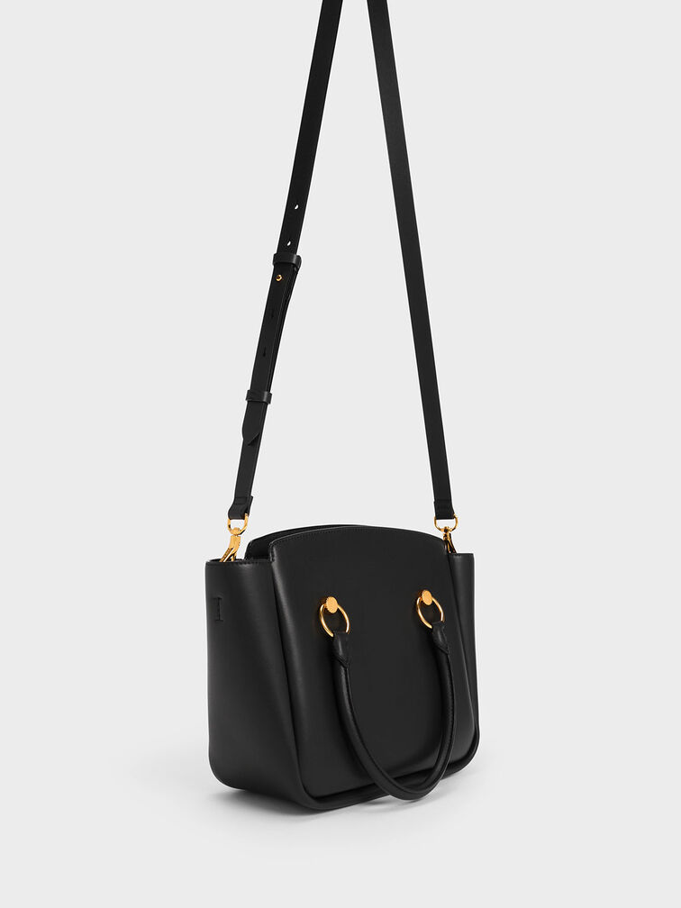 Ring-Embellished Large Tote Bag, Black, hi-res