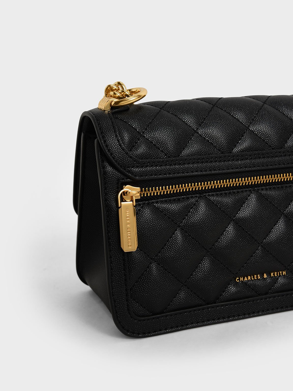 Black Micaela Quilted Chain Bag - CHARLES & KEITH SA
