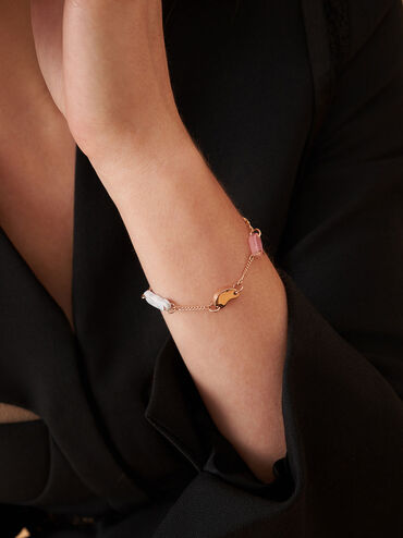 Resin Embellished Chain Link Bracelet, Rose Gold, hi-res