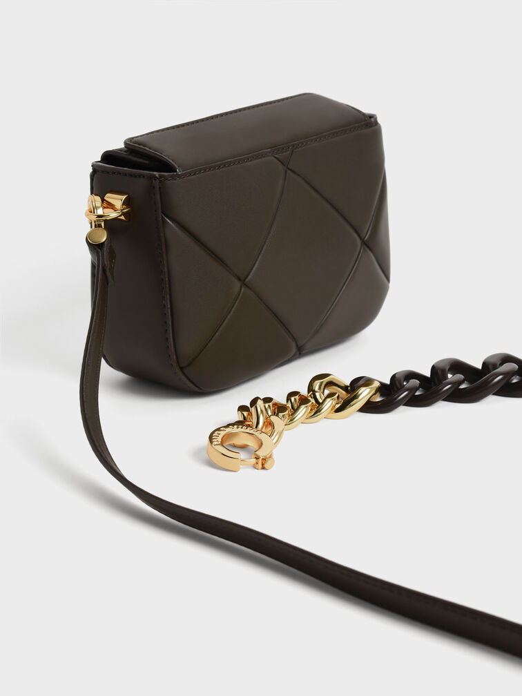 Danika Chunky Chain-Handle Padded Bag, Dark Moss, hi-res