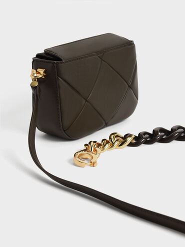Danika Chunky Chain-Handle Padded Bag, Dark Moss, hi-res
