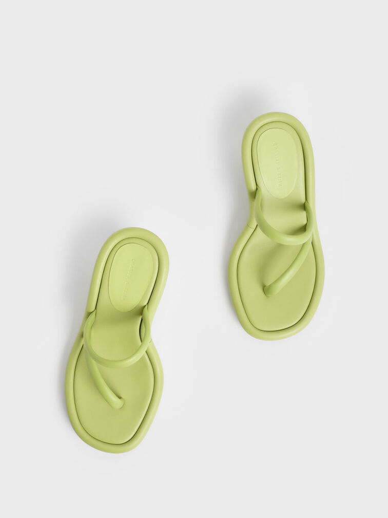 Tubular Heeled Thong Sandals, Green, hi-res