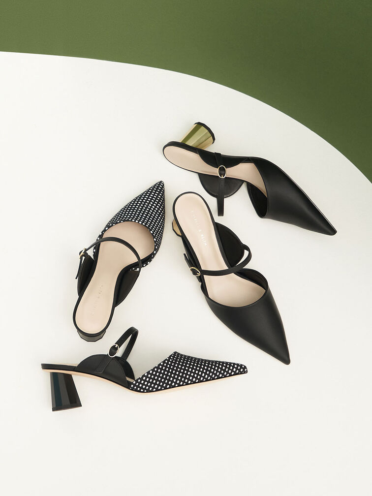 Front Strap Cone-Heel Mules, Black, hi-res