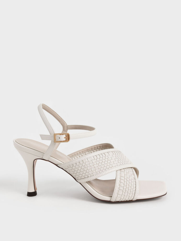 Woven Crossover Slingback Sandals, Cream, hi-res