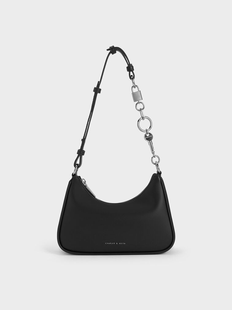 Lock & Key Chain Handle Trapeze Bag, Noir, hi-res