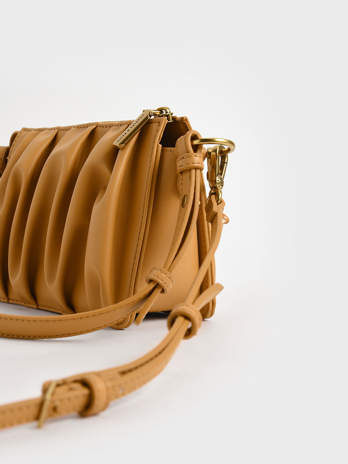 Orange Ruched Bead-Handle Shoulder Bag - CHARLES & KEITH SA Orange Ruched Bead-Handle Shoulder Bag - CHARLES & KEITH SA