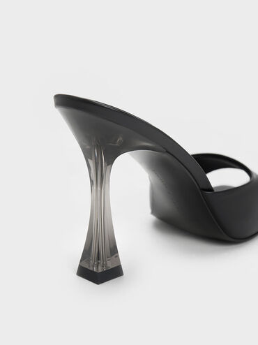 Clear Flared Heel Mules, Black, hi-res