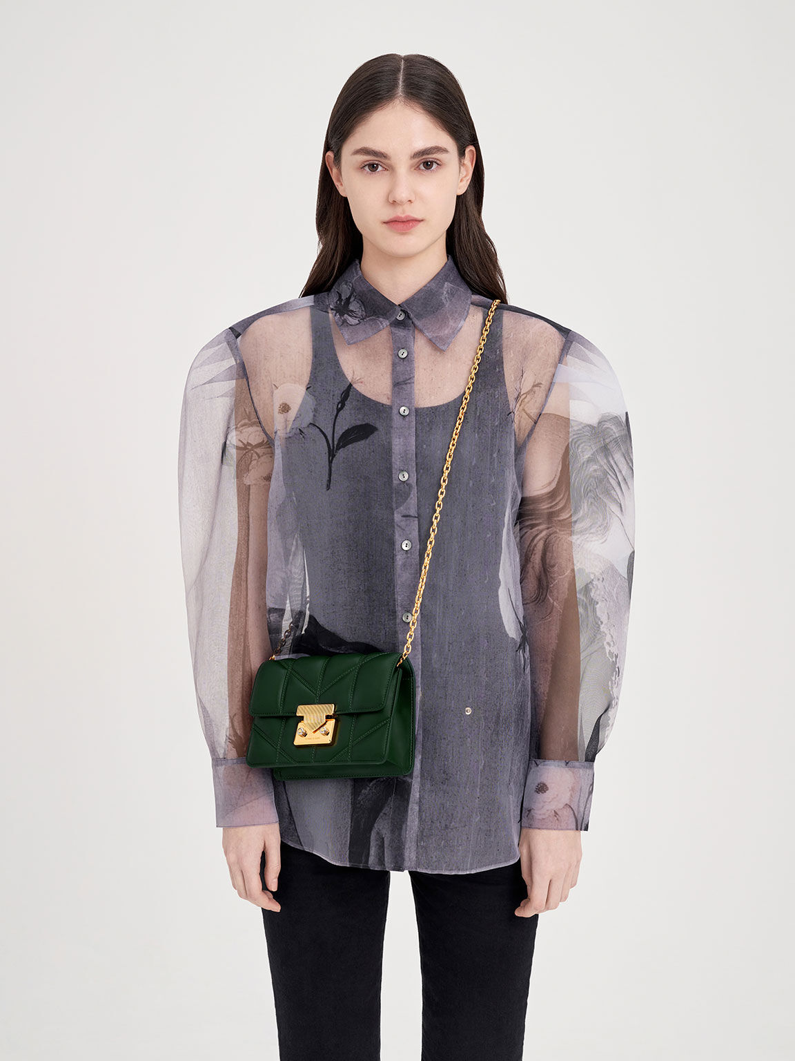Eudora Chevron Boxy Bag, Dark Green, hi-res
