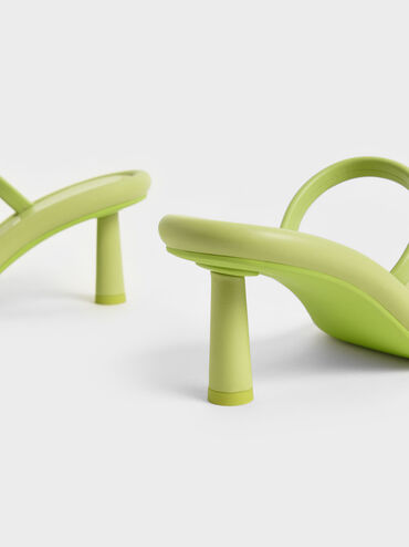 Tubular Heeled Thong Sandals, Green, hi-res