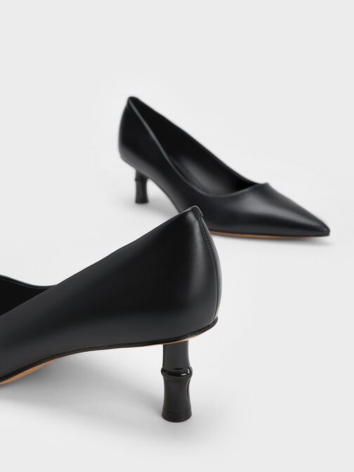 Bamboo Heel Pointed-Toe Pumps, Black, hi-res