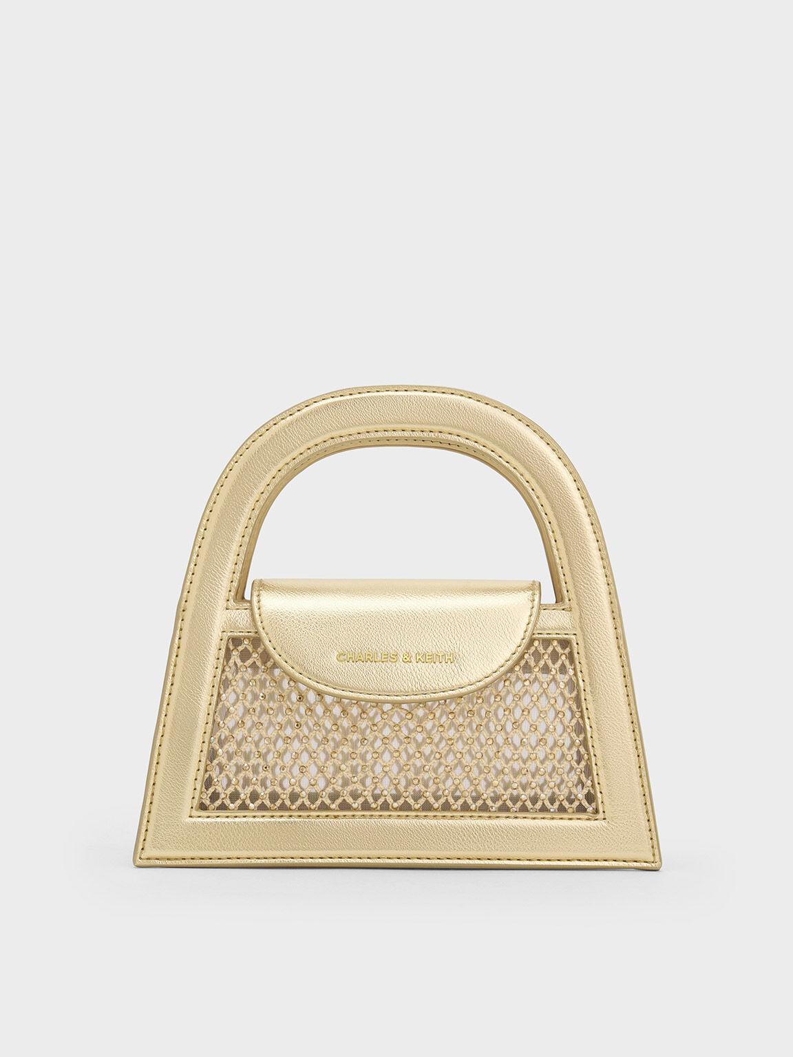 Gold Este Metallic Crystal Embellished Top Handle Bag CHARLES KEITH SA