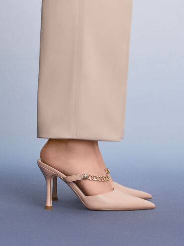 حذاء ميول عالي الكعب مع شريط مزين بسلسلة, نود, hi-res