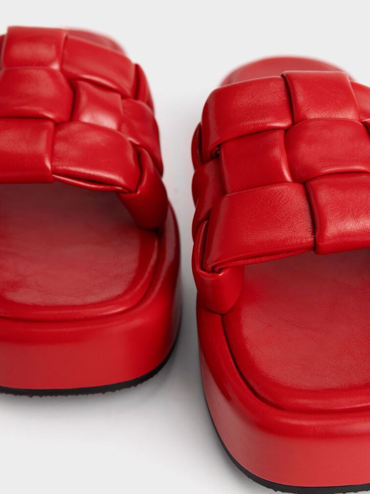 Interwoven Strap Platform Sandals, Red, hi-res