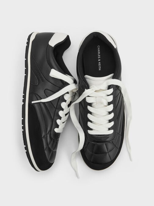 Faux Suede Two-Tone Low-Top Sneakers, Black, hi-res