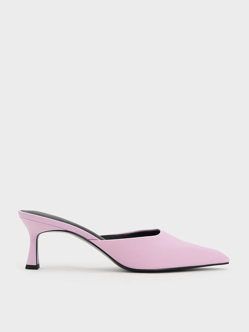 Flare Heel Mules, Lilac, hi-res