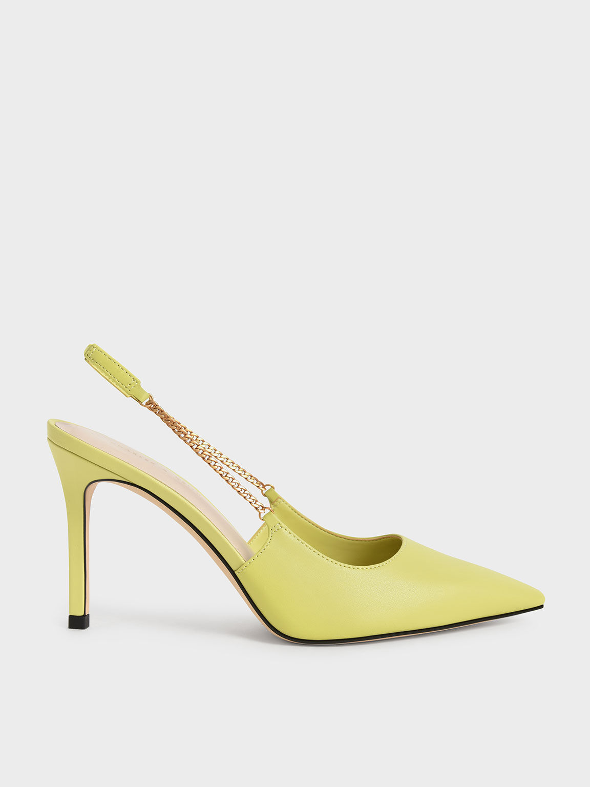 Chain-Link Slingback Stiletto Pumps, Lime, hi-res