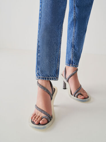 Electra Recycled Polyester Toe-Loop Heeled Sandals, Light Grey, hi-res
