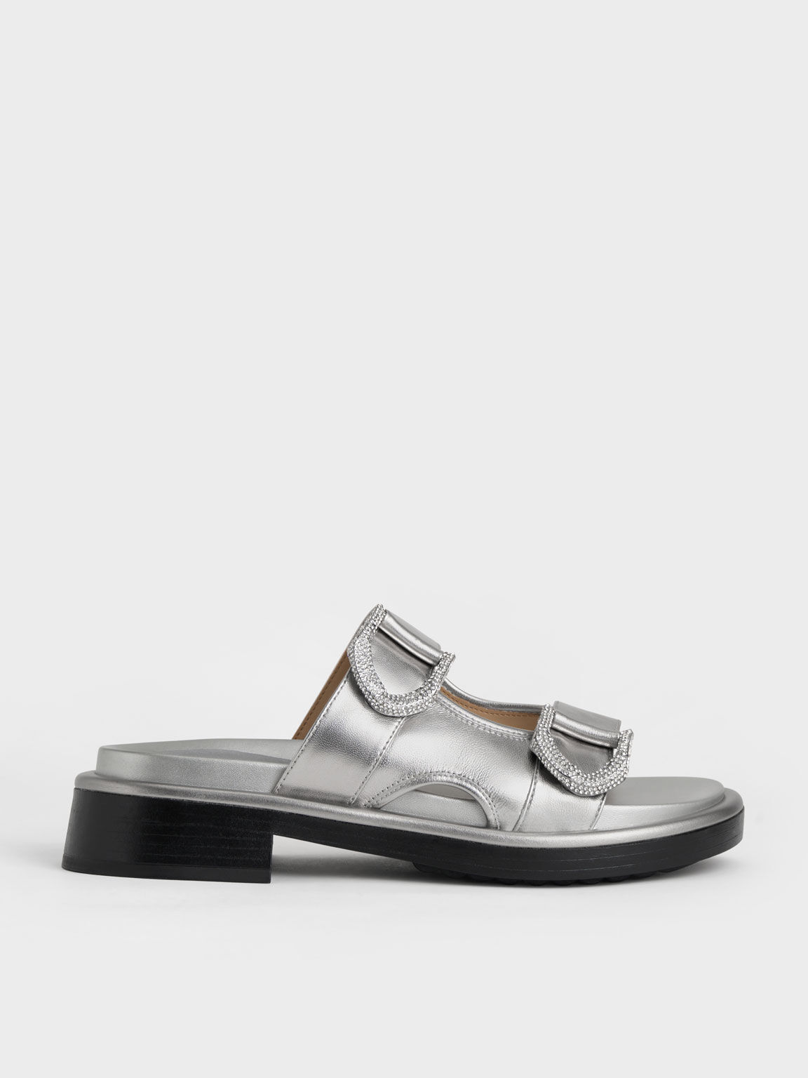 Gabine Leather Slides, Pewter, hi-res