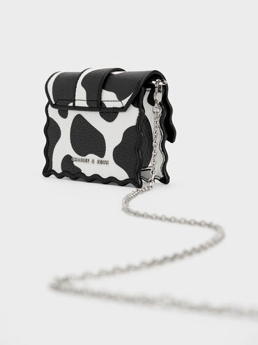 حقيبة ميني وافرلي بأطراف متموجة وطبعة جلد البقر, رمادي, hi-res